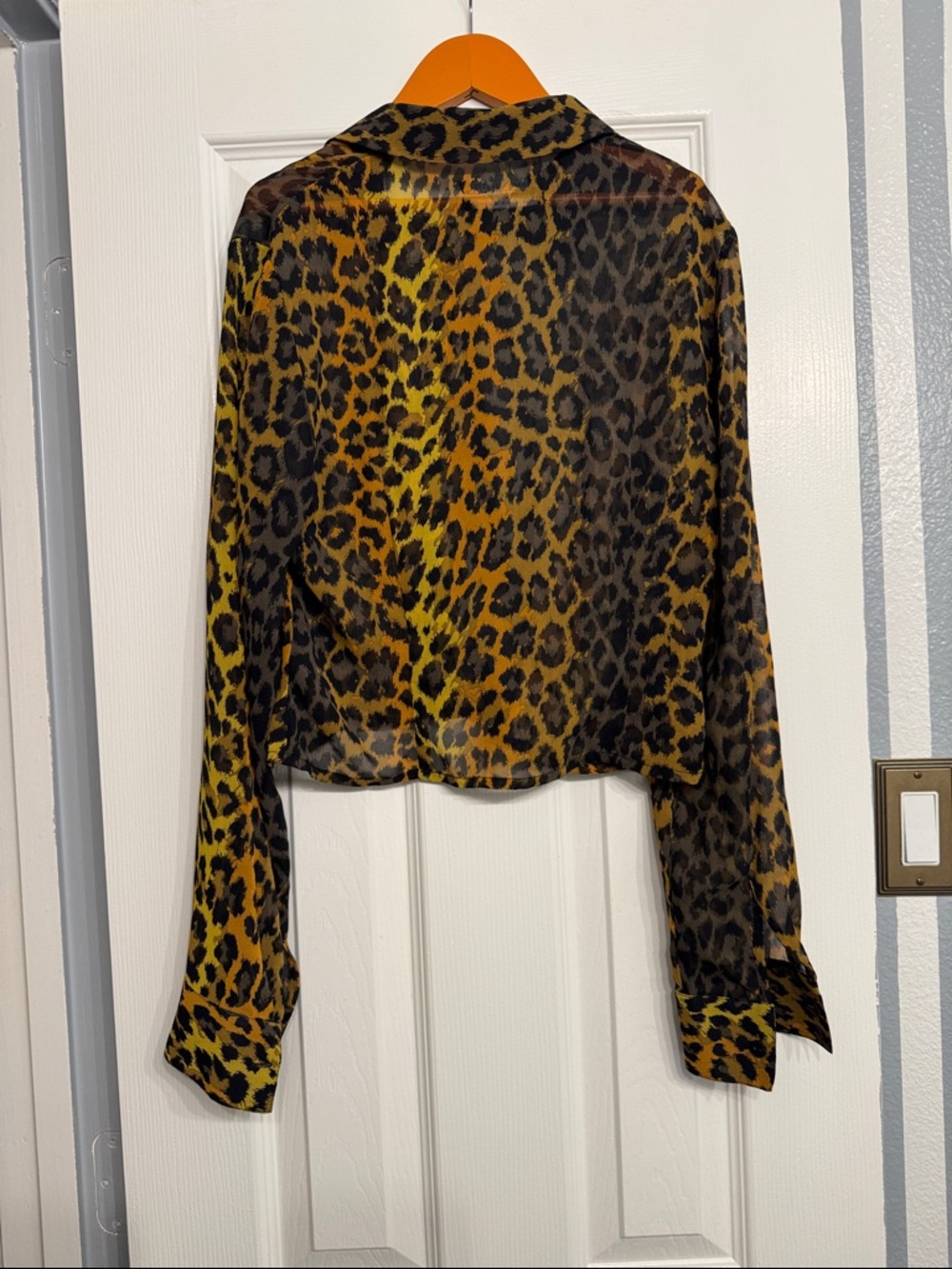 Urban Outfitters Sheer Cropped Animal Print Button-Down Shirt - Picture 4 of 5